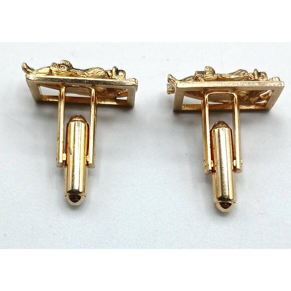 Vintage Gold Tone Fly Fishermen Cufflinks - Picture 4 of 4